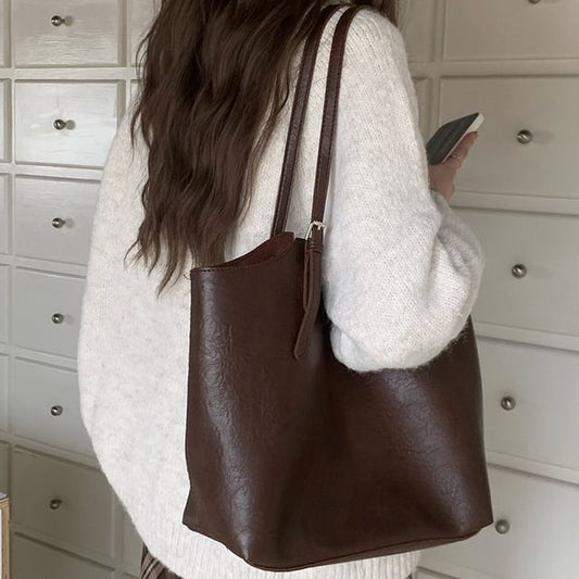 Faux Leather Tote Bag With Pouch