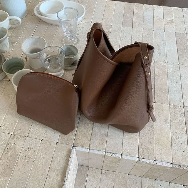 Faux Leather Crossbody Bag With Pouch