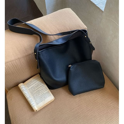 Faux Leather Crossbody Bag With Pouch