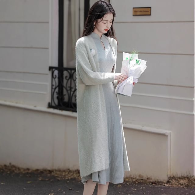 Open Front Plain Long Cardigan