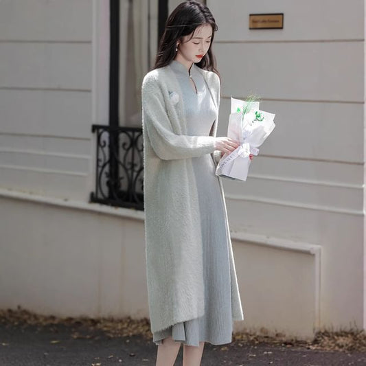 Open Front Plain Long Cardigan