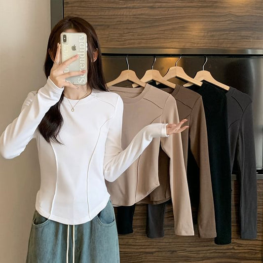 Long-Sleeve Crewneck Plain Top