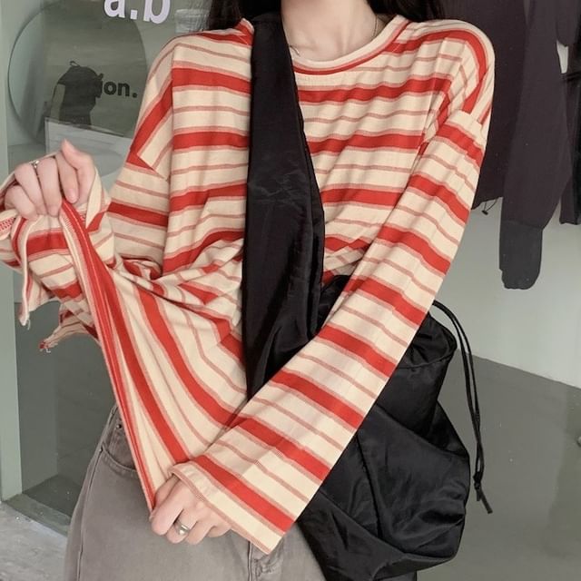 Long-Sleeve Crewneck Striped Tee