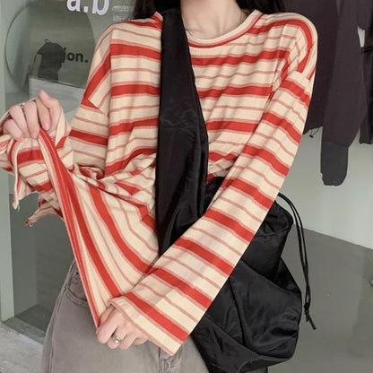 Long-Sleeve Crewneck Striped Tee