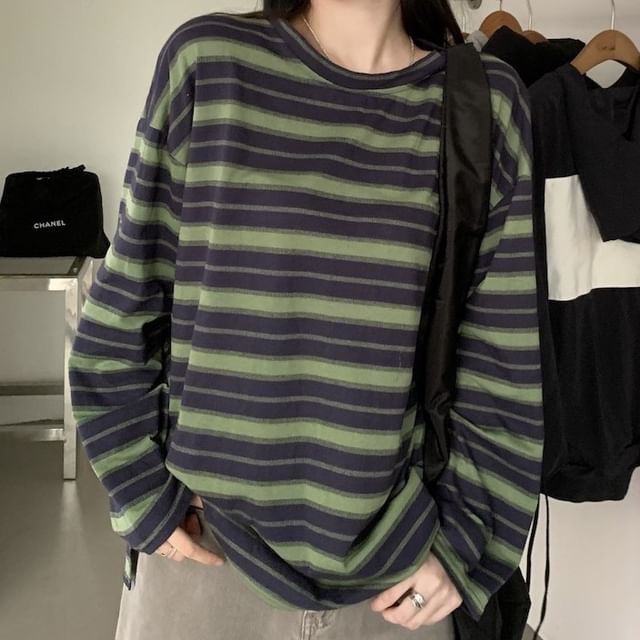 Long-Sleeve Crewneck Striped Tee