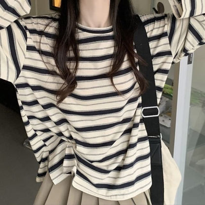 Long-Sleeve Crewneck Striped Tee