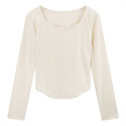 Long-Sleeve Square Neck Plain Top