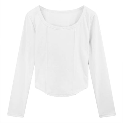 Long-Sleeve Square Neck Plain Top