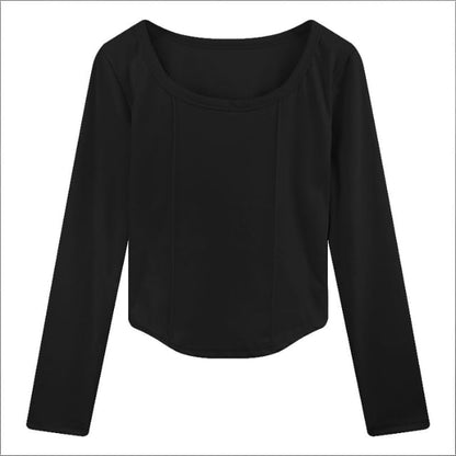 Long-Sleeve Square Neck Plain Top