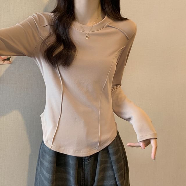 Long-Sleeve Crewneck Plain Top