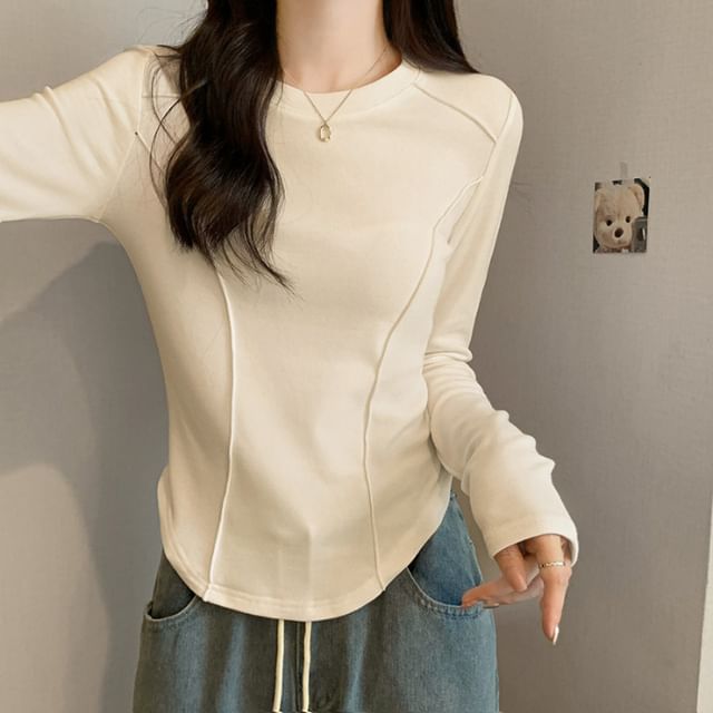 Long-Sleeve Crewneck Plain Top
