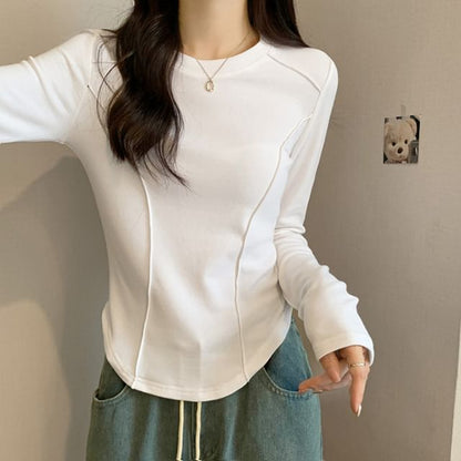 Long-Sleeve Crewneck Plain Top