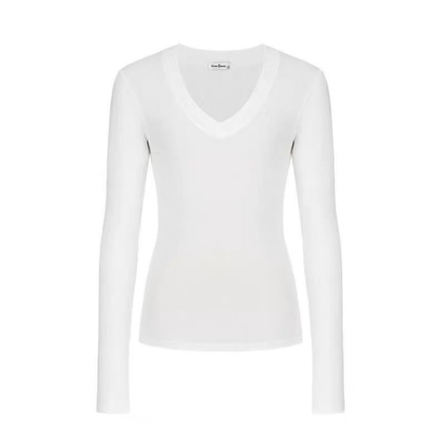 Long-Sleeve V-Neck Plain T-Shirt