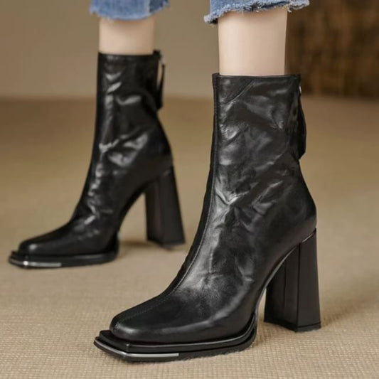 Boots Plain Heel Short Chunky