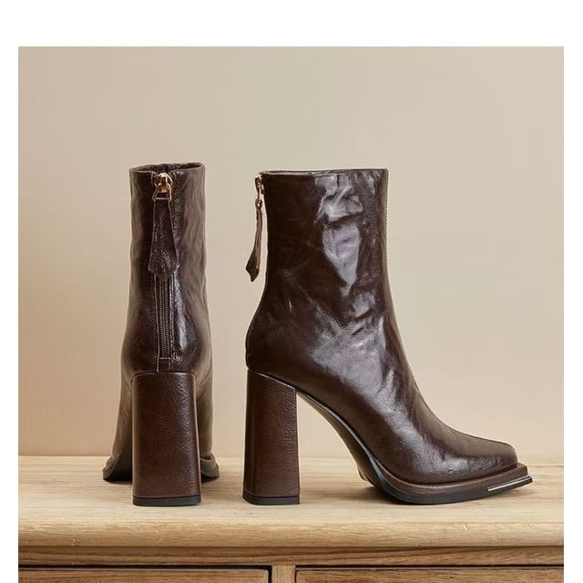 Boots Plain Heel Short Chunky