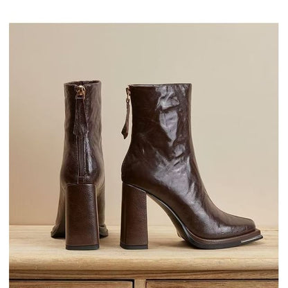 Boots Plain Heel Short Chunky