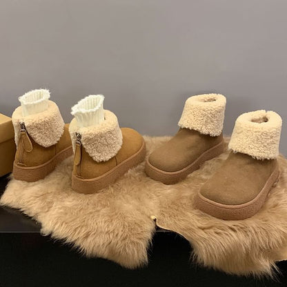 Fluffy Trim Platform Ankle Boots