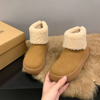 Fluffy Trim Platform Ankle Boots