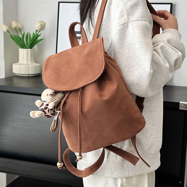 Suede Backpack Faux Flap