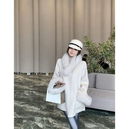 Oversized Detachable Furry-Trim Wool Jacket