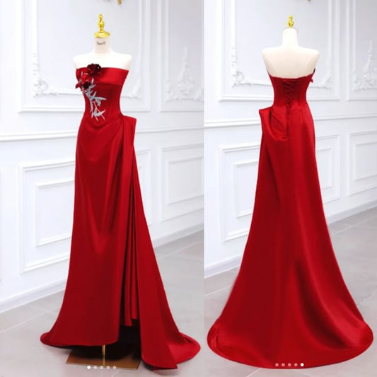 A-Line Tube Floral Detail Evening Gown Embroidered Ruched