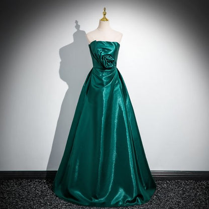 Gown Ruched Flower Evening Tube Plain A-Line