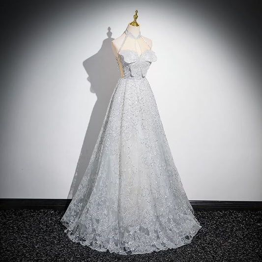 Mesh Gown Butterfly Collar Patterned Sleeveless Evening Mandarin A-Line Panel