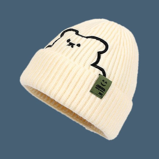 Bear Embroidered / Plain Beanie