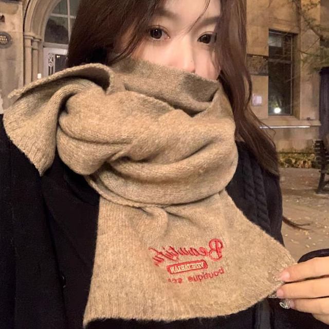 Plaid / Lettering Embroidered / Plain Scarf