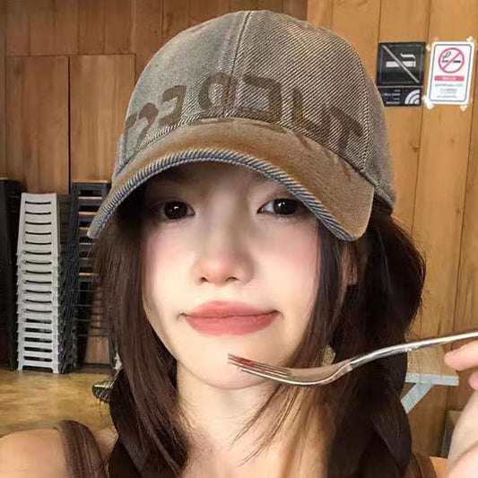 Lettering Print Washed / Plain Baseball Cap