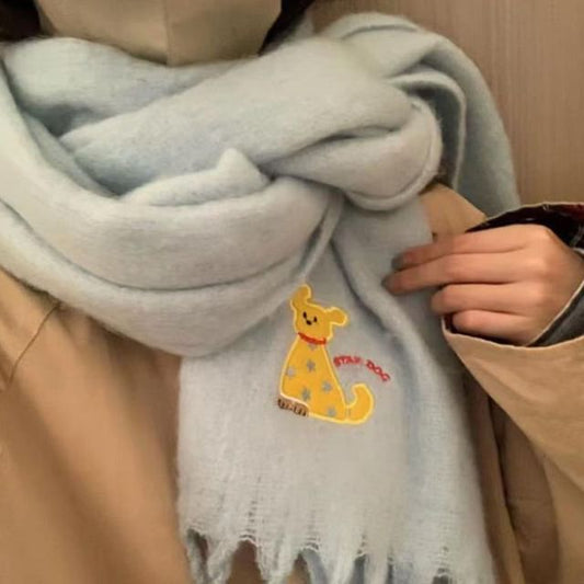 Dog Applique / Plaid Scarf