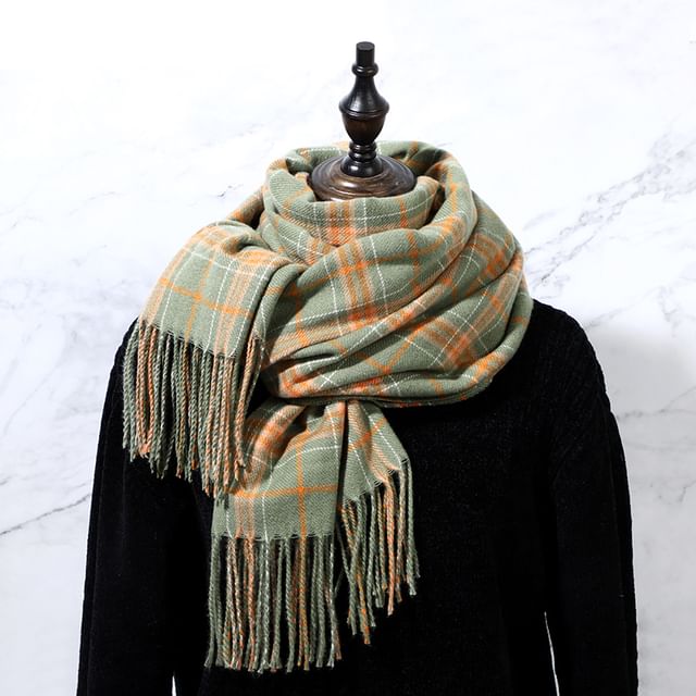 Plaid Fringe Scarf