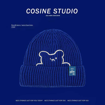 Bear Embroidered / Plain Beanie