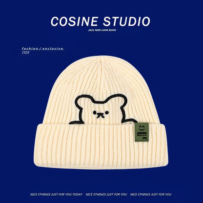Bear Embroidered / Plain Beanie