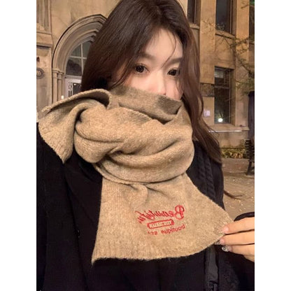 Plaid / Lettering Embroidered / Plain Scarf