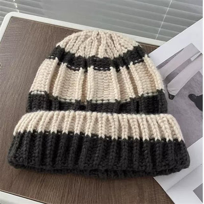 Striped / Plain Ribbed Beanie