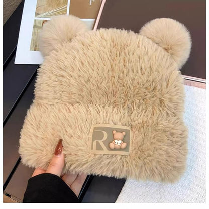 Plain Knit Balaclava / Bear Fluffy Hat