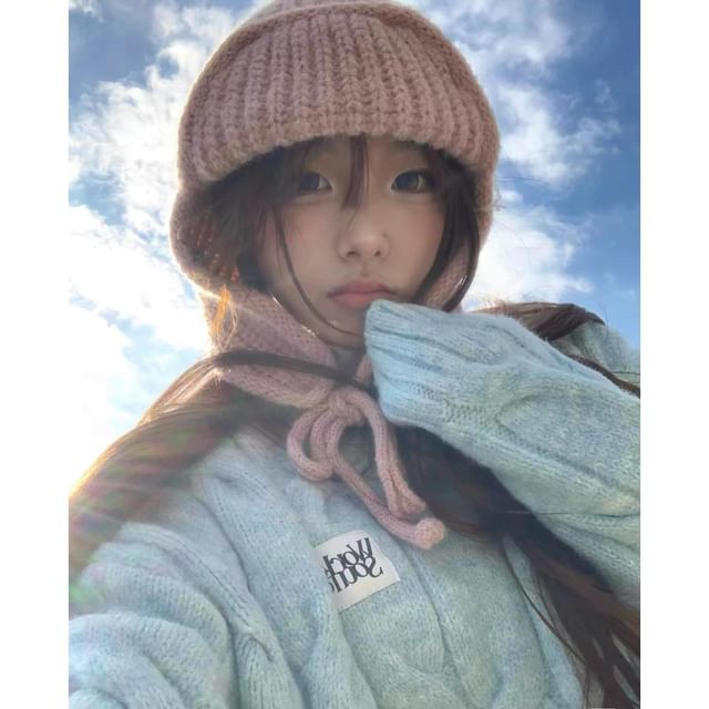 Plain Knit Balaclava / Bear Fluffy Hat