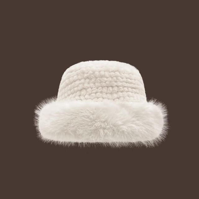 Panel Faux Leather Trapper Hat / Plain Panel Fluffy Hat