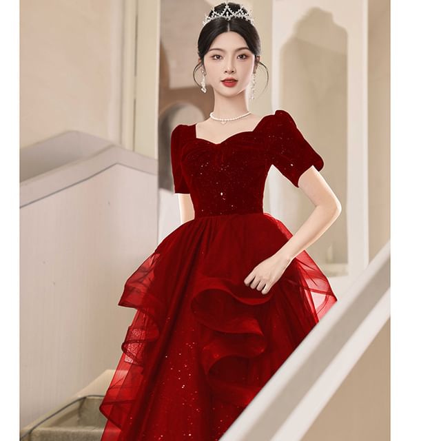 Sequin A-Line Gown Evening Ruffle