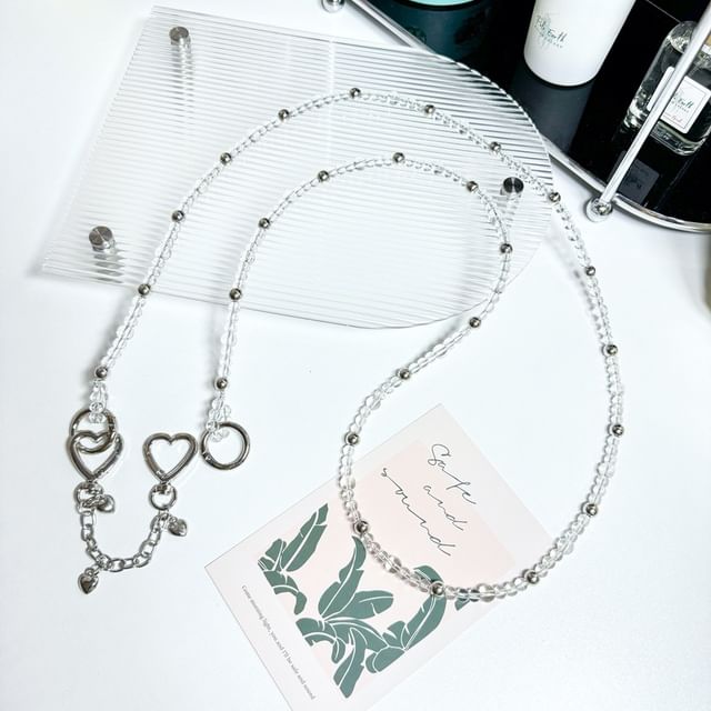 Faux Crystal Heart Buckled Alloy Phone Lanyard