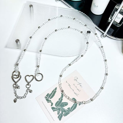 Faux Crystal Heart Buckled Alloy Phone Lanyard