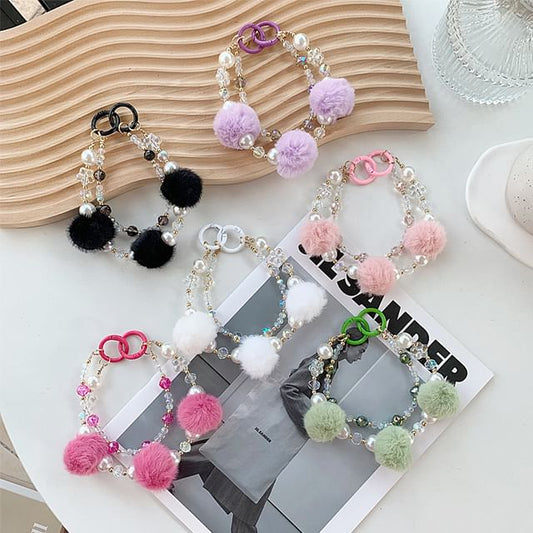 Pom Pom Faux Pearl Layered Phone Strap