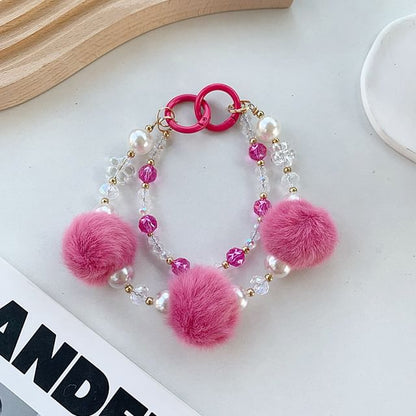 Pom Pom Faux Pearl Layered Phone Strap