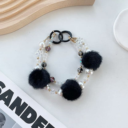 Pom Pom Faux Pearl Layered Phone Strap