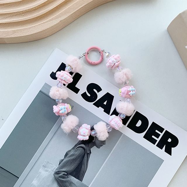 Heart Bead Pom Pom Phone Strap