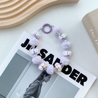 Heart Bead Pom Pom Phone Strap