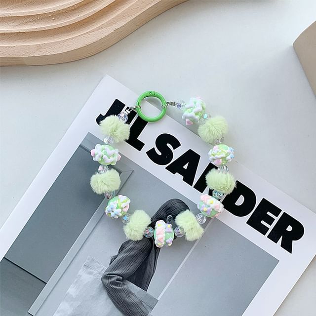 Heart Bead Pom Pom Phone Strap