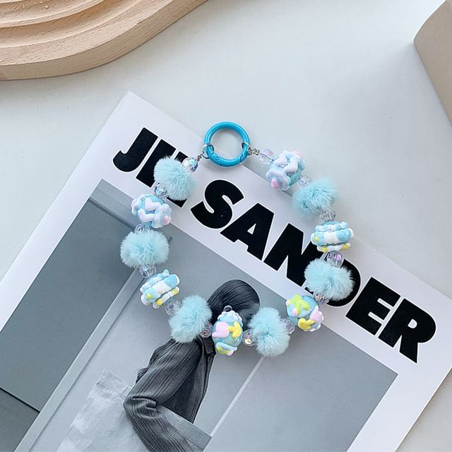 Heart Bead Pom Pom Phone Strap
