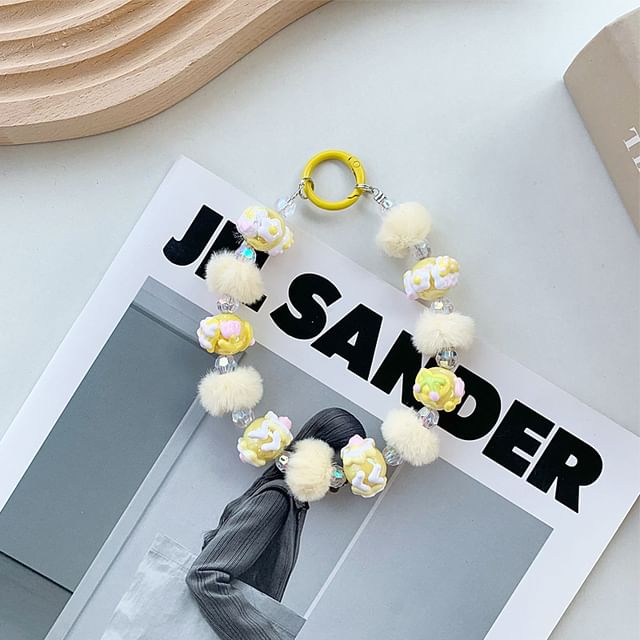 Heart Bead Pom Pom Phone Strap